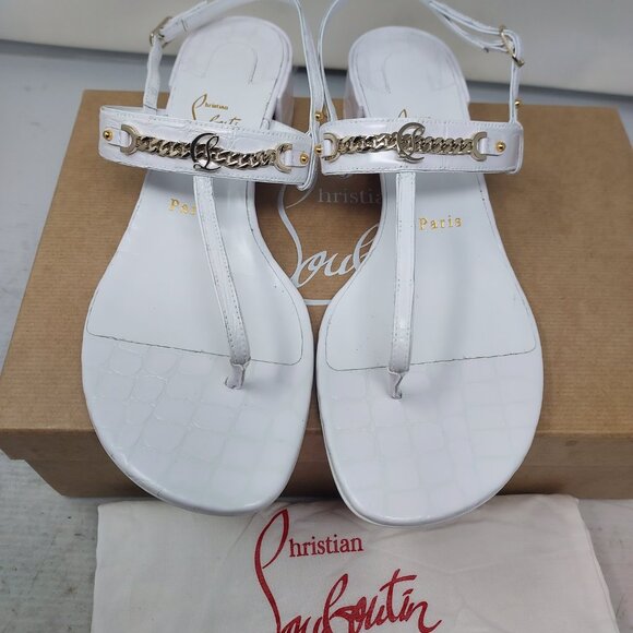 Christian Louboutin White MJ Thong Alligator Block Heel Sandal - Picture 9 of 12